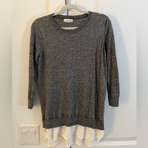 Calvin Klein grey sweater with white chiffon bottom trim